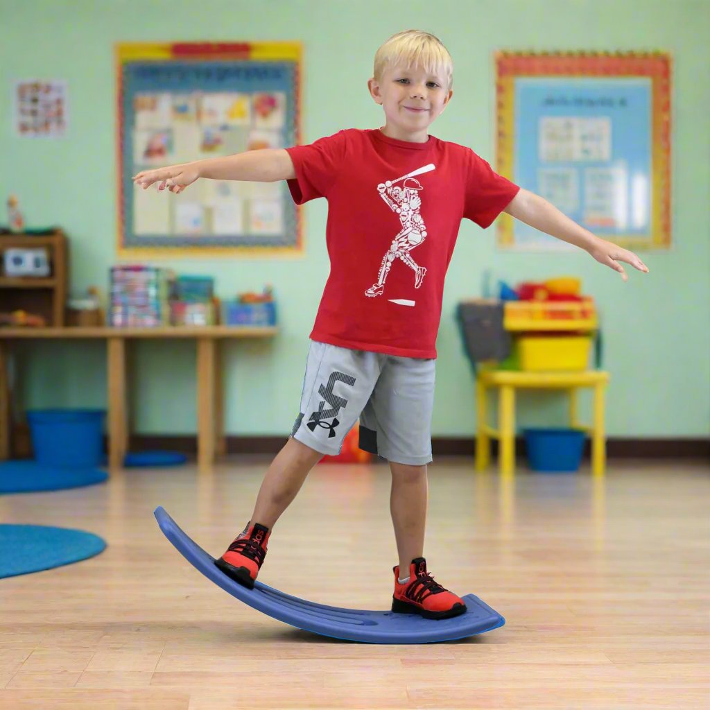 Seesaw balance board with boy on it