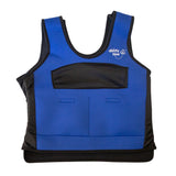 Blue and black weighted compression vest with 'ability hive' logo on a white background